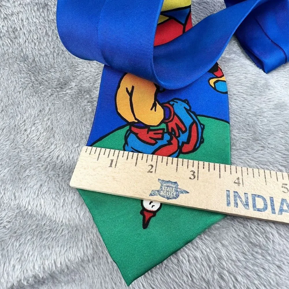 Mickey Mouse Playing Golf Novelty Necktie Tie Silk Blue Green Yellow Vintage NWT
